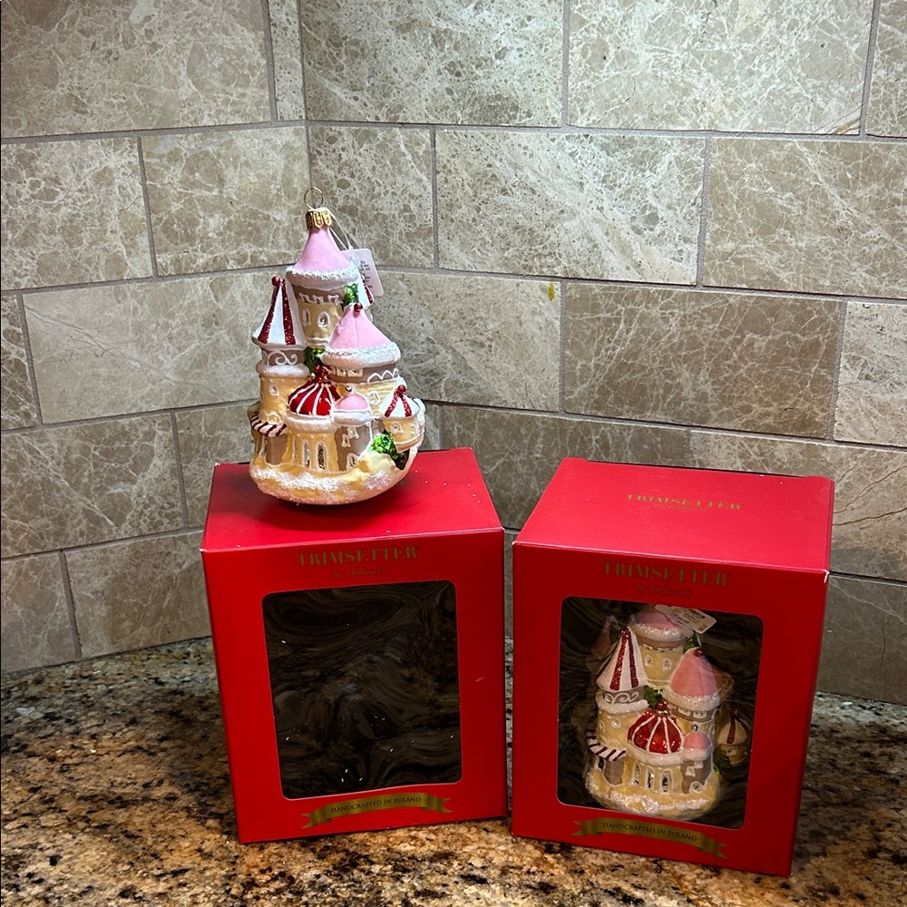 Trimsetter Christmas ornaments with a glass peppermint church ornament, 2, NIB